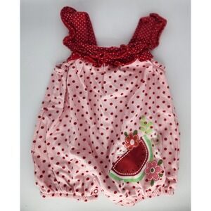 Fisher Price One Piece Girls Pink Romper  0-3 Mo Ruffle‎ Polka Dots Watermelon
